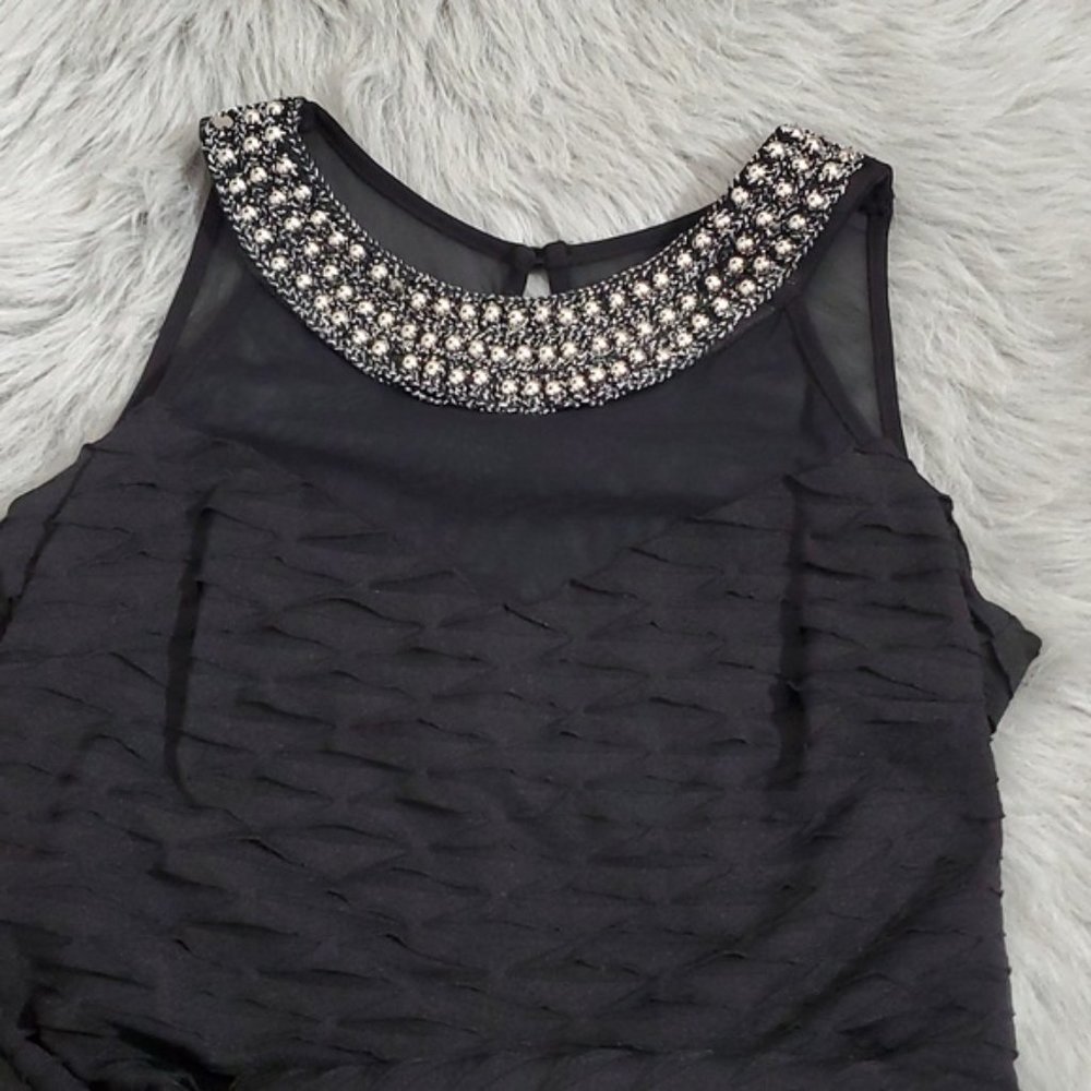 FRANK LYMAN Metallic Beaded Ring Neck Sweetheart Chiffon Tiered Dress- S… - Picture 14 of 15